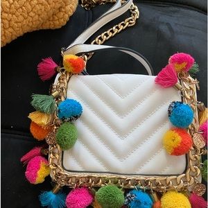 White multi color Pom Pom aldo purse